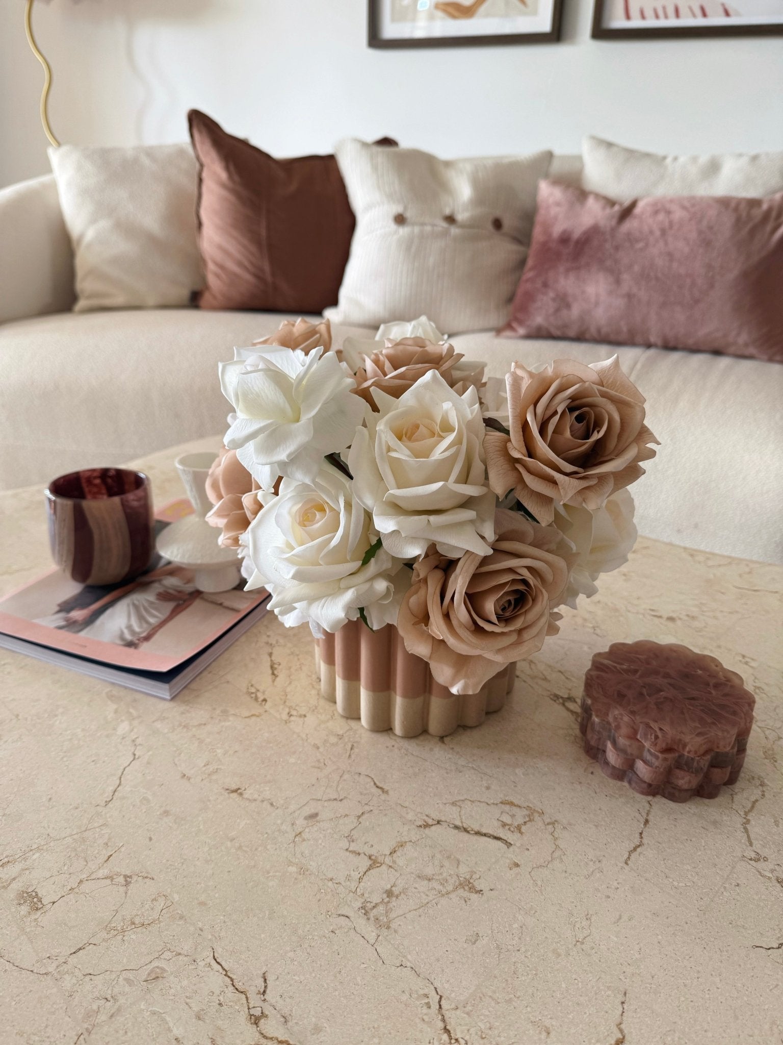 Artificial flowers Café Crème Arrangement (360 design) - Sonder + Stone Boutique
