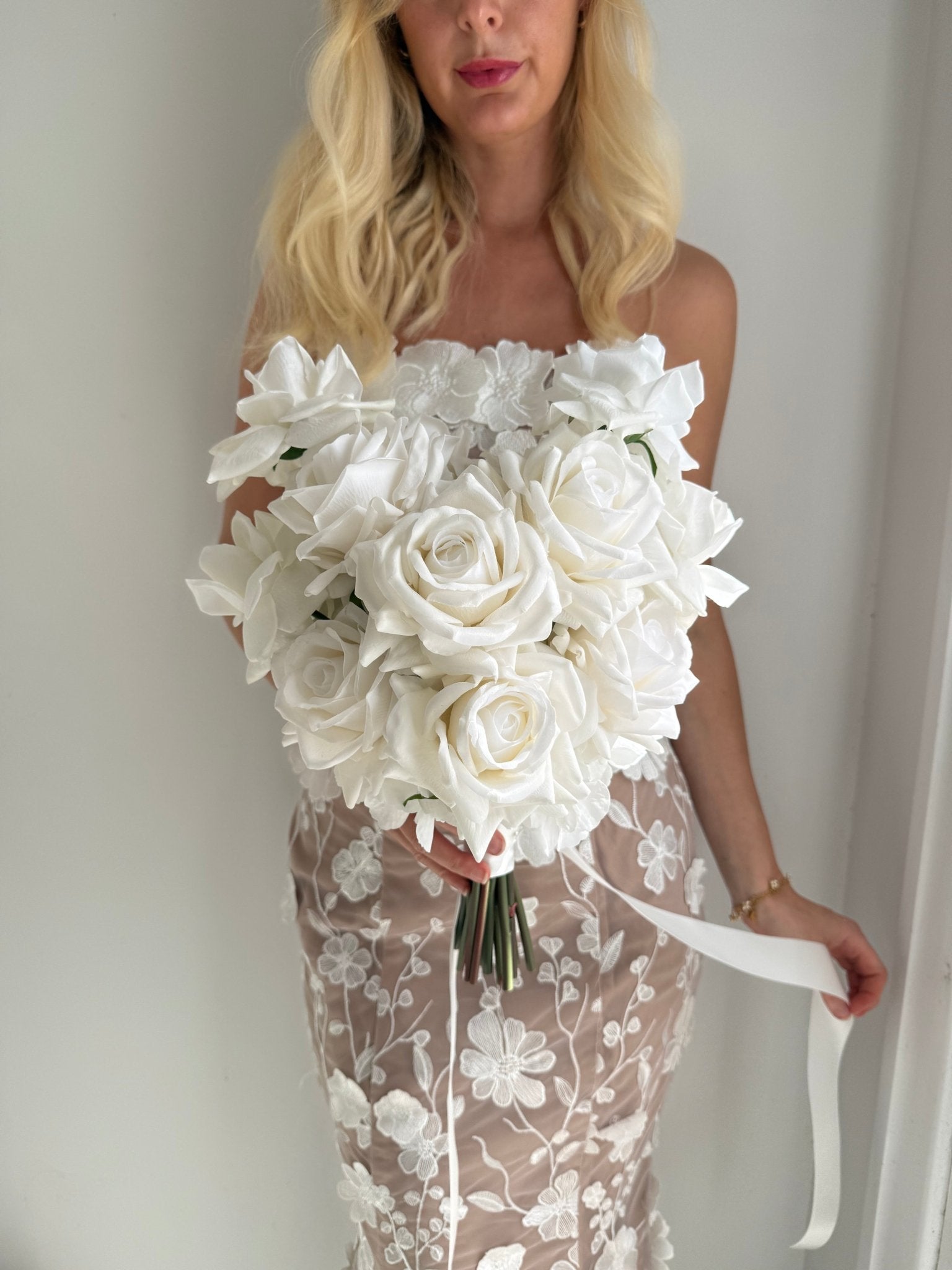 Sonder Wedding Bouquet - White Roses - Sonder + Stone Boutique Artificial Wedding Flowers