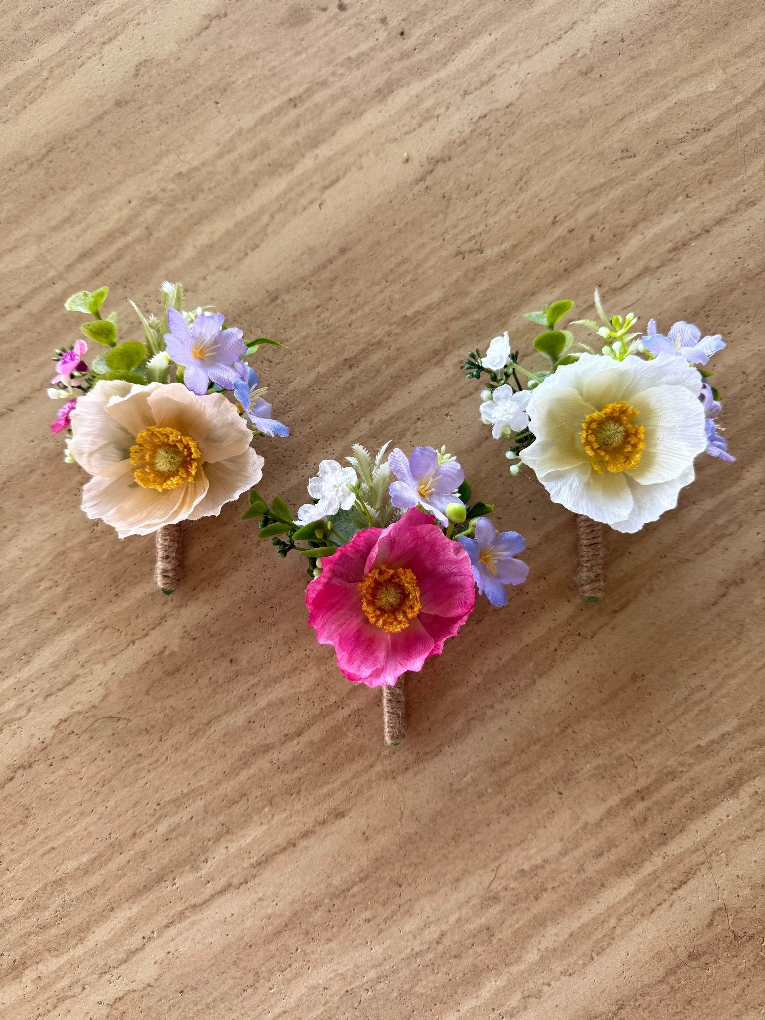 Sonder Wedding Buttonholes (poppy mix) - Premium Artificial Wedding Flowers by Sonder + Stone Boutique