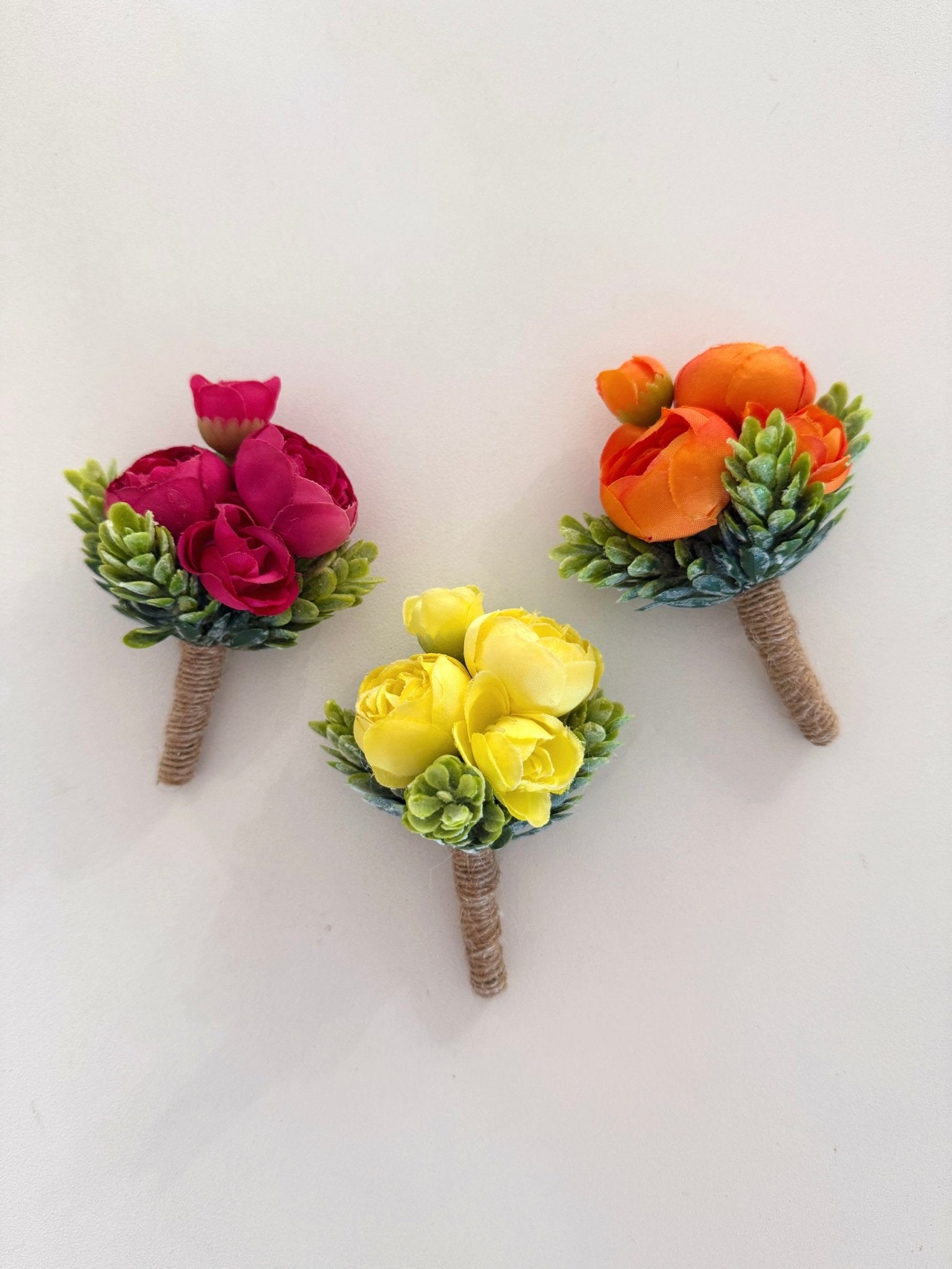 Sonder Wedding Buttonholes (summer fruits) - Sonder + Stone Boutique Artificial Wedding Flowers