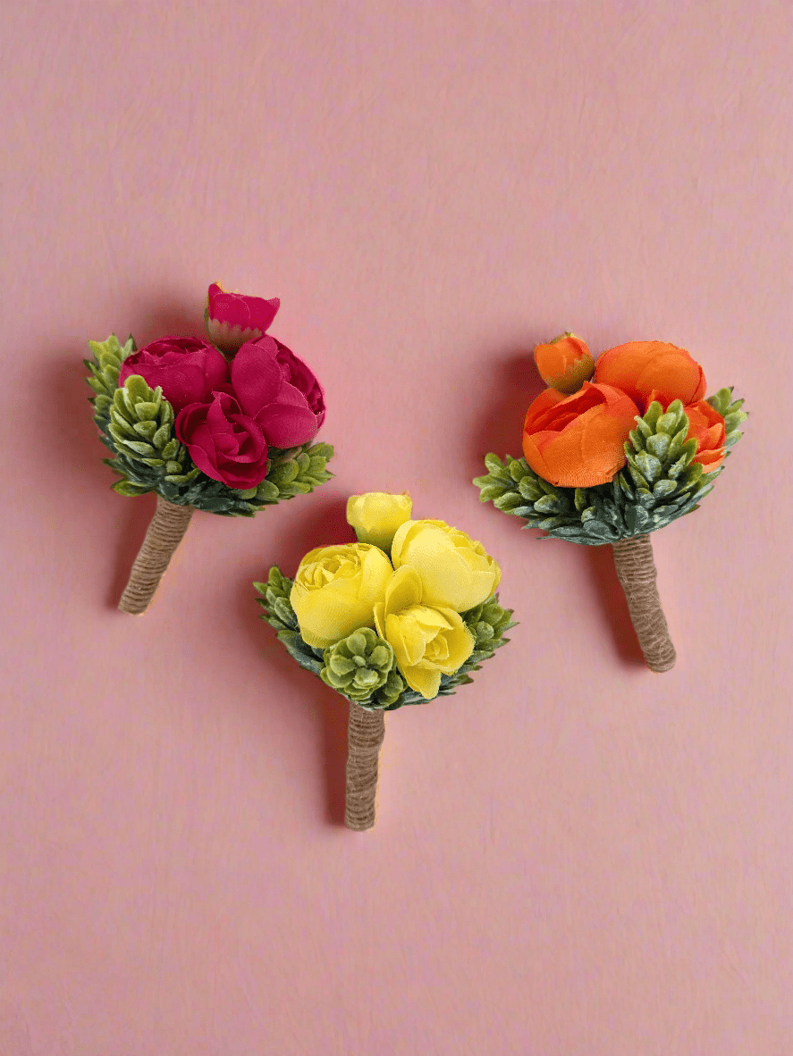 Sonder Wedding Buttonholes (summer fruits) - Sonder + Stone Boutique Artificial Wedding Flowers