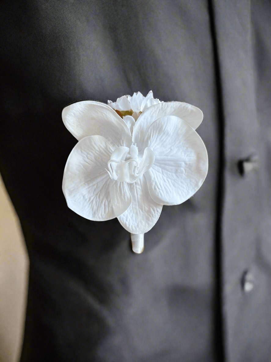 Sonder Wedding Buttonholes (white orchid) - Premium Artificial Wedding Flowers by Sonder + Stone Boutique