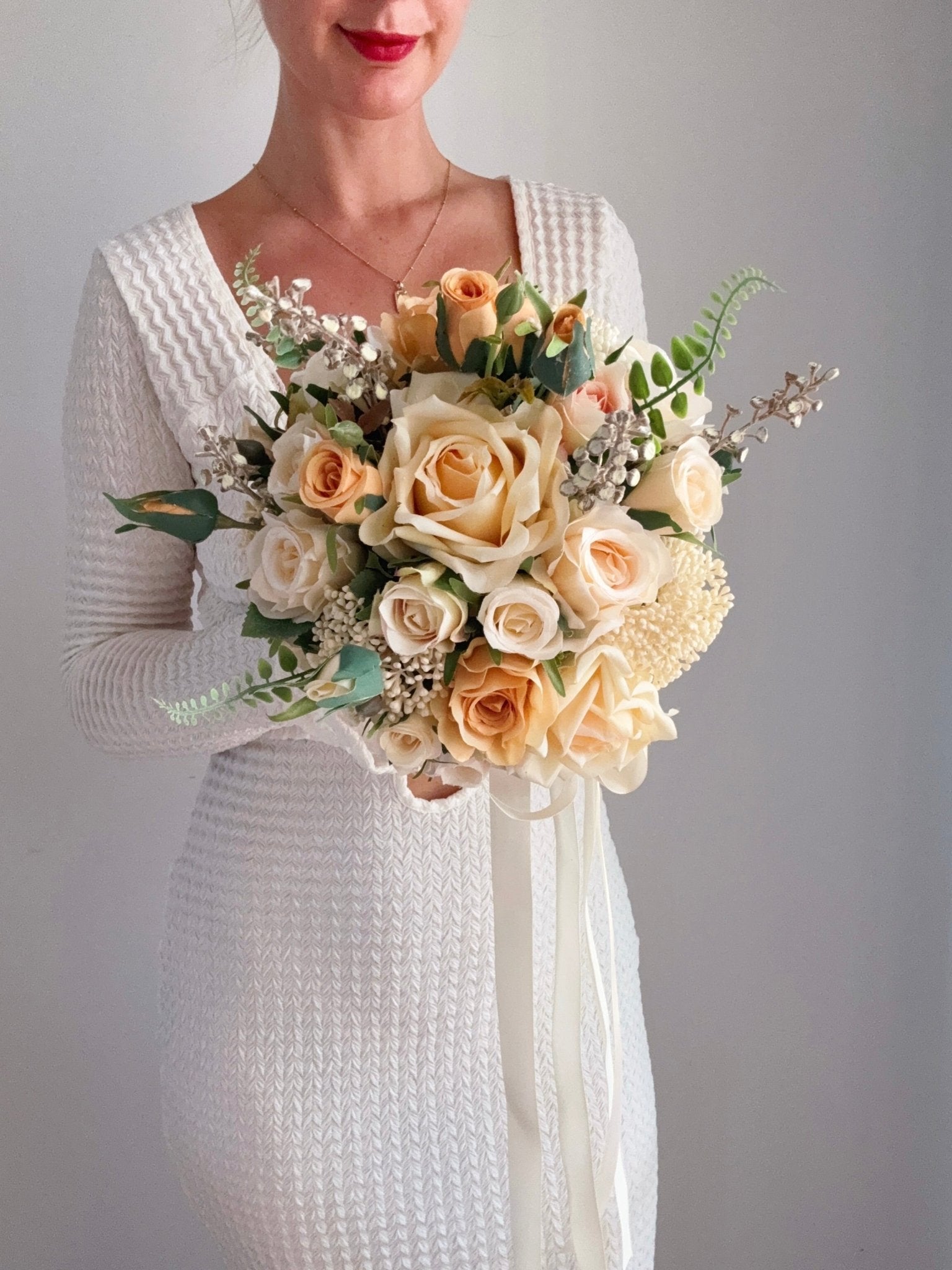 Artificial flowers Wedding Bouquet - Champagne + Peach - Sonder + Stone Boutique
