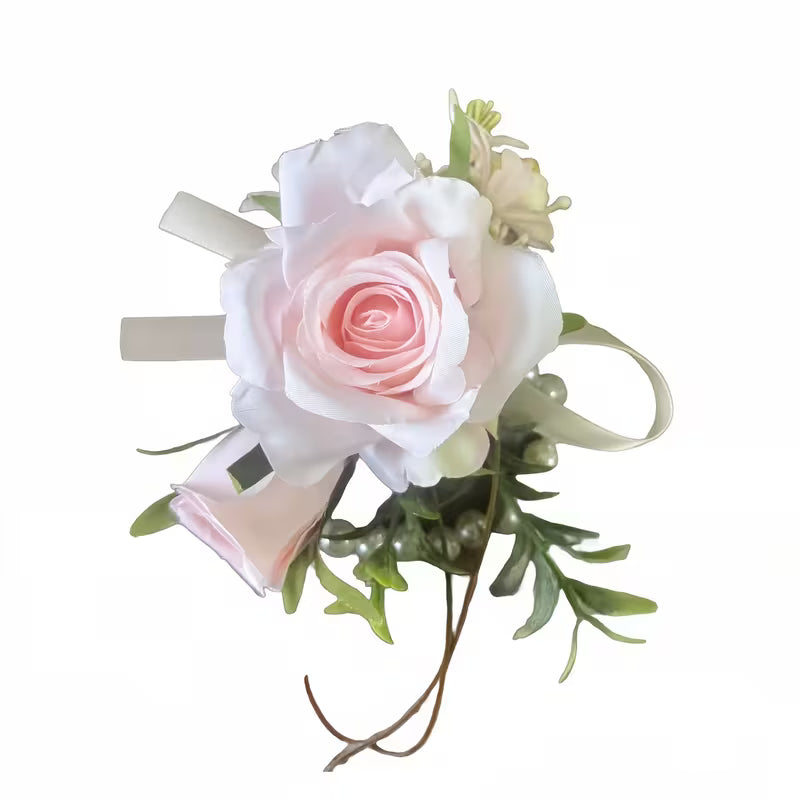Sonder Wedding Buttonhole + Wrist Corsage (light pink rose)