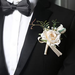 Sonder Wedding Buttonhole + Wrist Corsage (champagne rose)