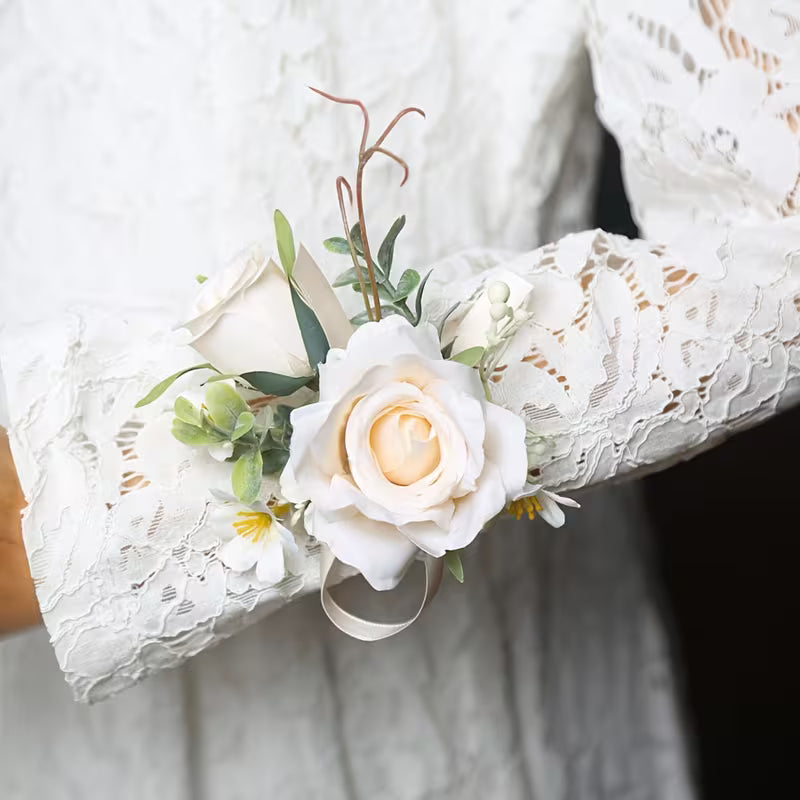Sonder Wedding Buttonhole + Wrist Corsage (champagne rose)