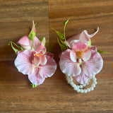 Sonder Wedding Buttonhole + Wrist Corsage (pink orchid + calla lily)