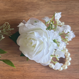 Sonder Wedding Buttonholes + Wrist Corsage (white rose)