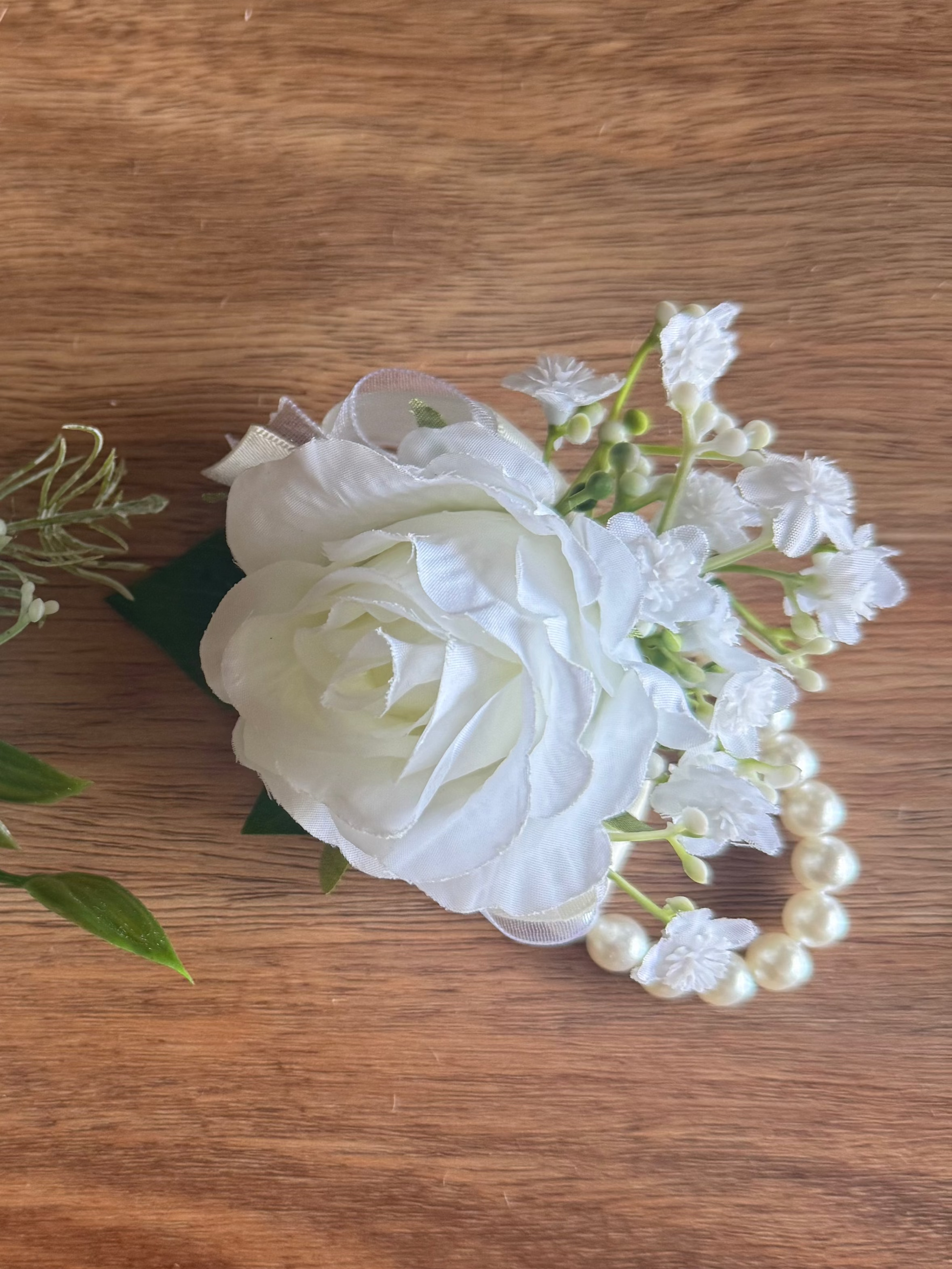 Sonder Wedding Buttonholes + Wrist Corsage (white rose)