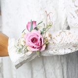 Sonder Wedding Buttonhole + Wrist Corsage (deep pink rose)