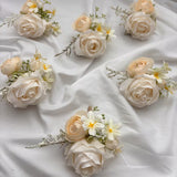 Sonder Wedding Buttonhole + Wrist Corsage (champagne rose)