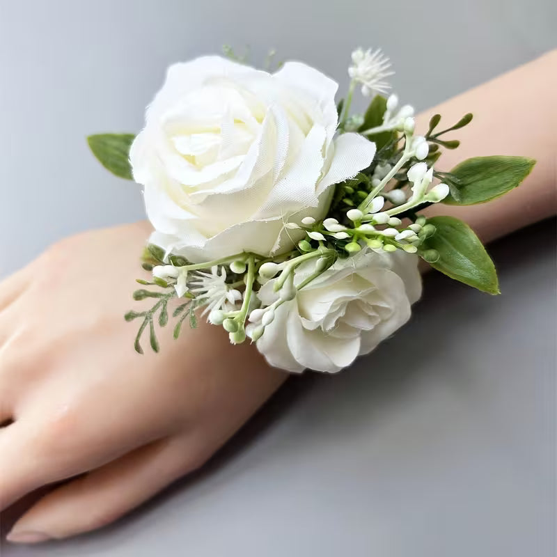 Sonder Wedding Buttonholes + Wrist Corsage (white rose)