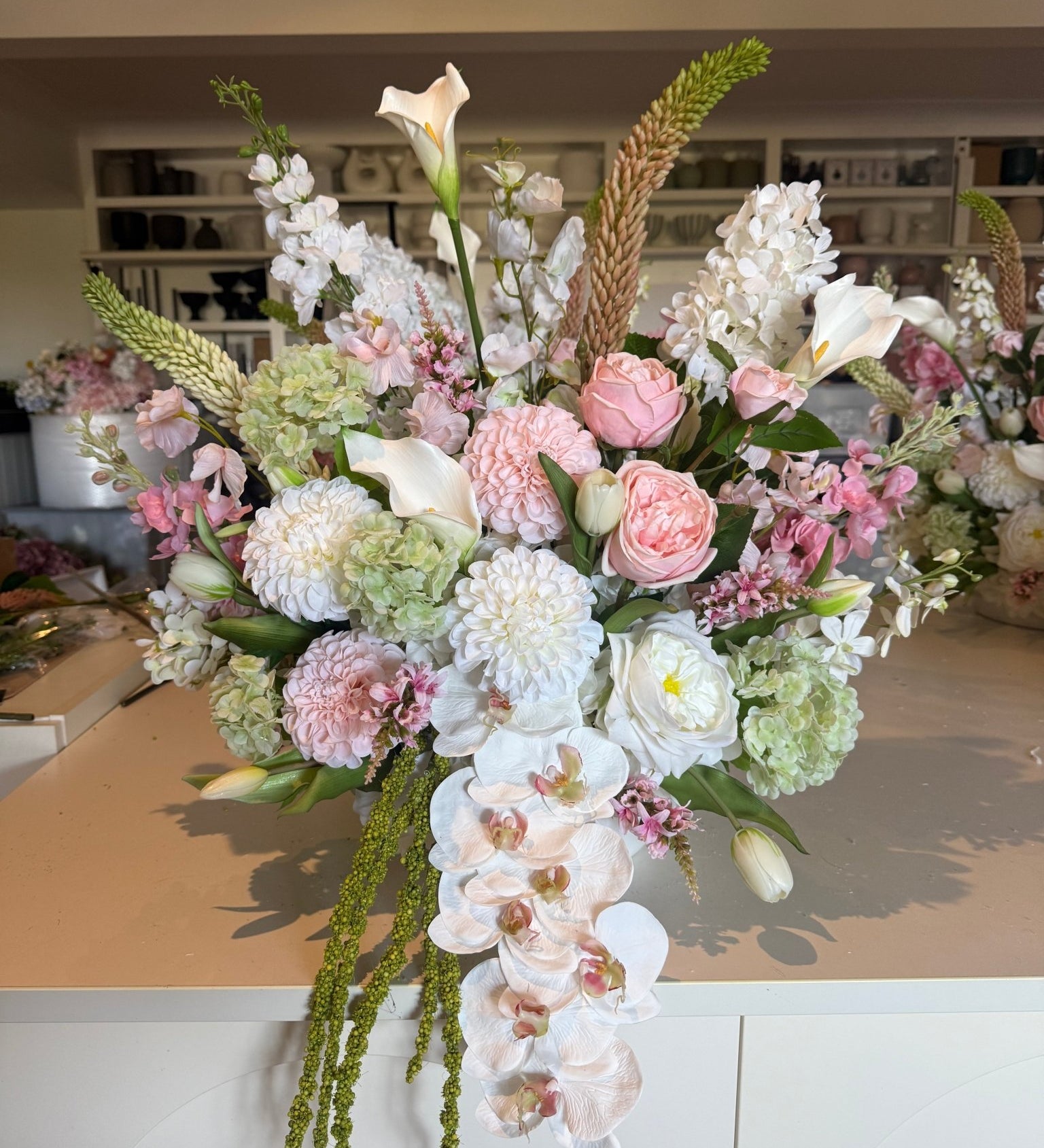 Sonder Wedding Arrangement - Strawberry Matcha (calla lilies) - Premium Artificial Wedding Flowers by Sonder & Stone Boutique