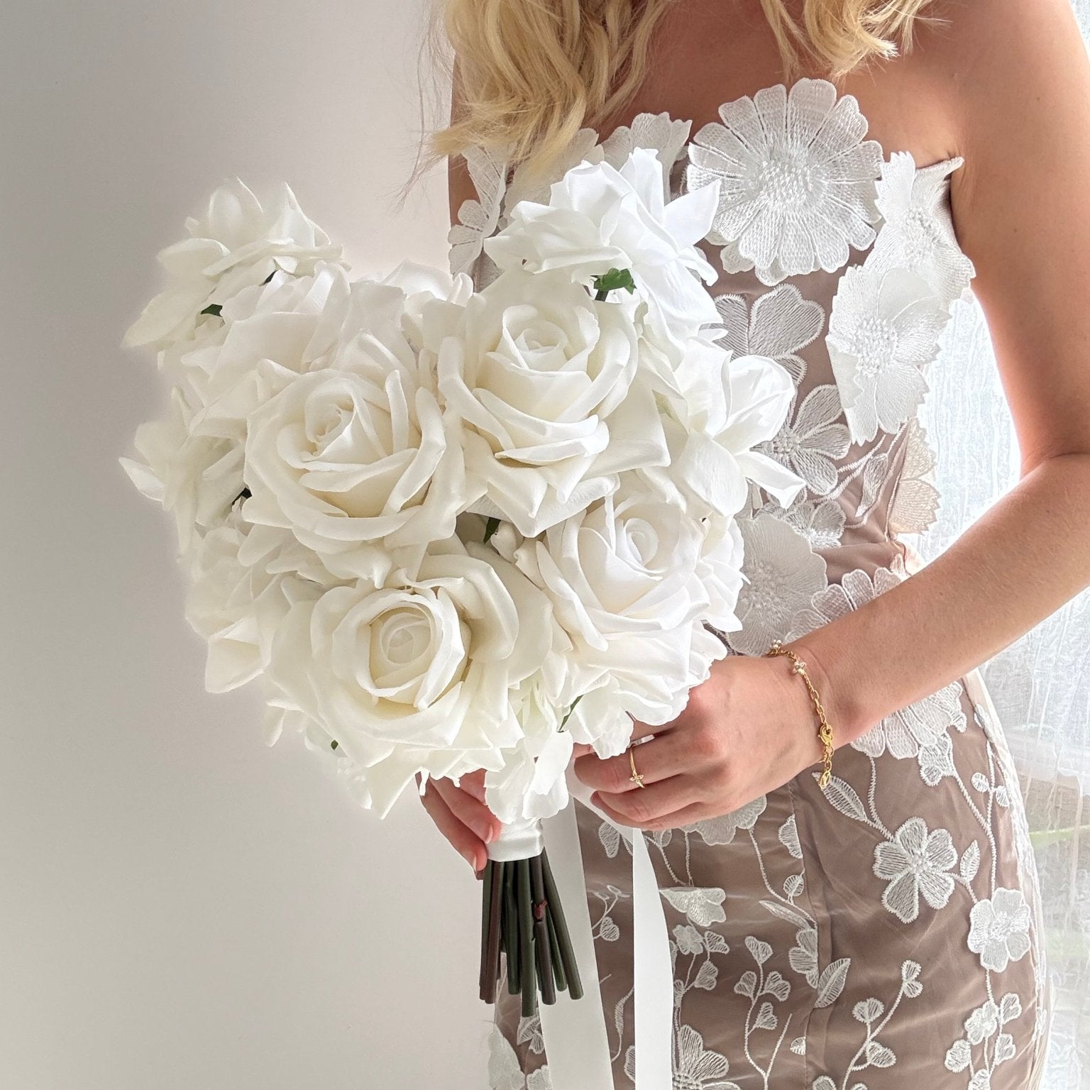 Sonder Wedding Bouquet - White Roses - Sonder + Stone Boutique Artificial Wedding Flowers