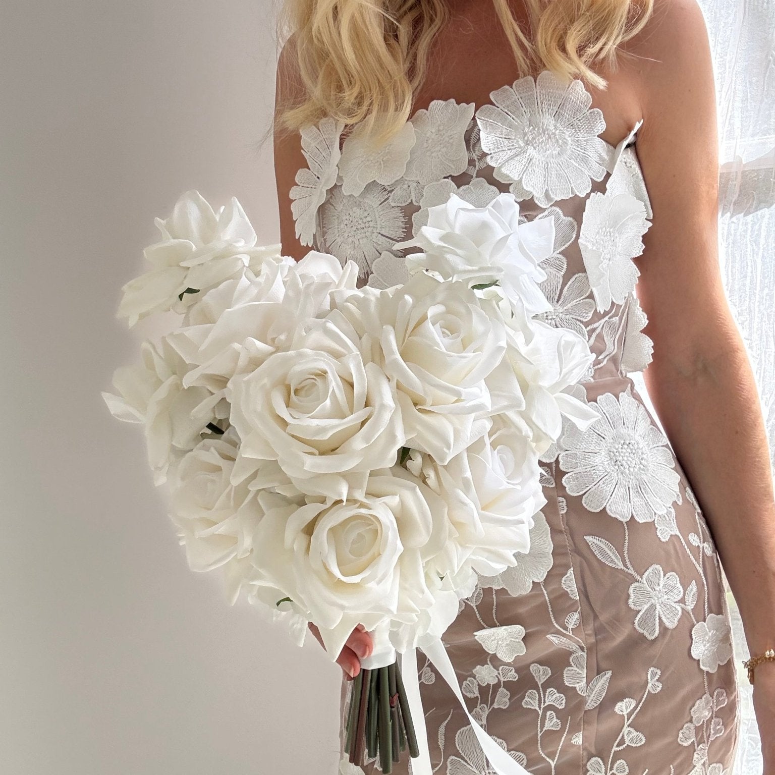 Sonder Wedding Bouquet - White Roses - Sonder + Stone Boutique Artificial Wedding Flowers