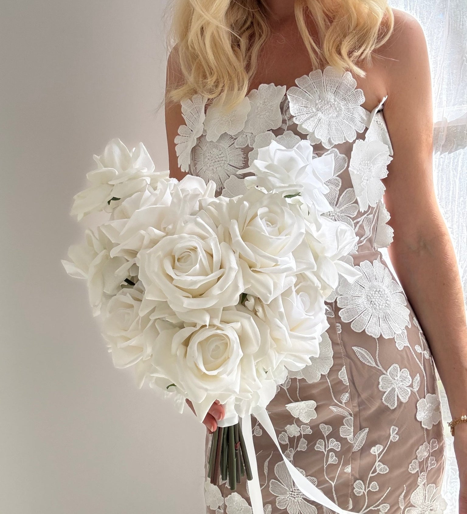 Sonder Wedding Bouquet - White Roses - Sonder + Stone Boutique Artificial Wedding Flowers