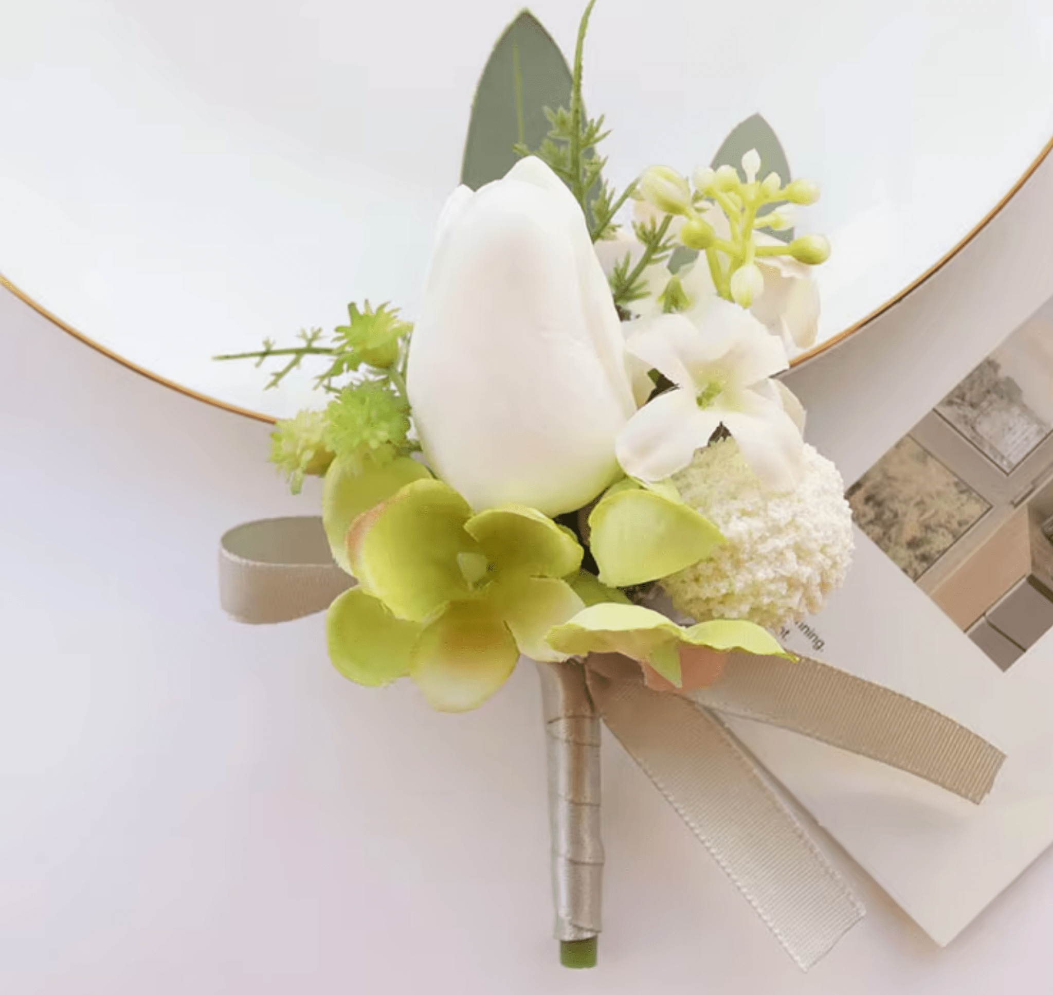 Sonder Wedding Buttonhole (white tulip) - Sonder + Stone Boutique Artificial Wedding Flowers