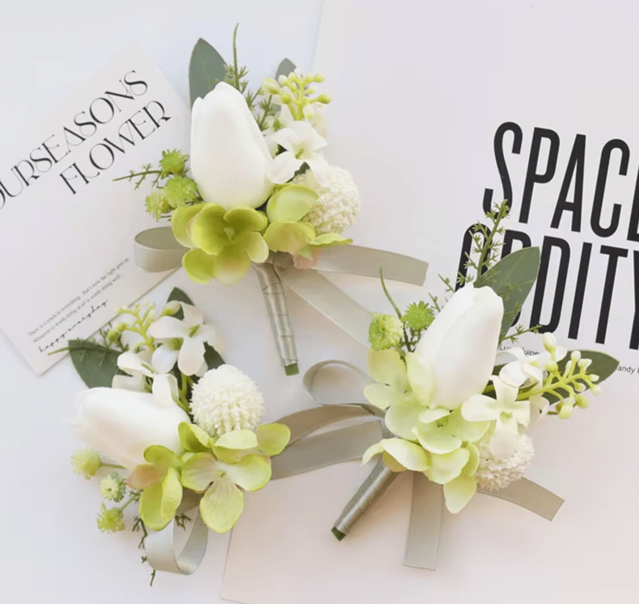 Sonder Wedding Buttonhole (white tulip) - Sonder + Stone Boutique Artificial Wedding Flowers