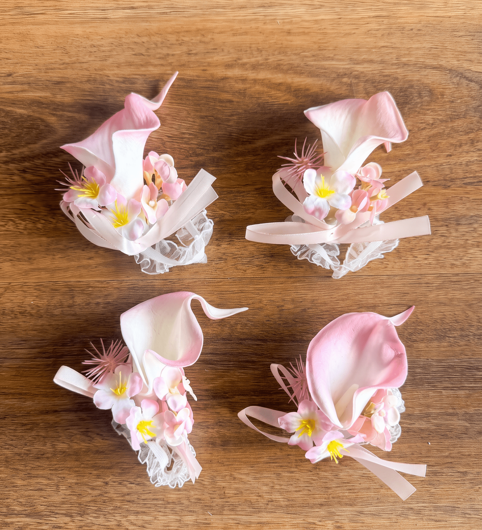 Sonder Wedding Buttonhole + Wrist Corsage (calla lily - pink) - Premium Artificial Wedding Flowers by Sonder & Stone Boutique
