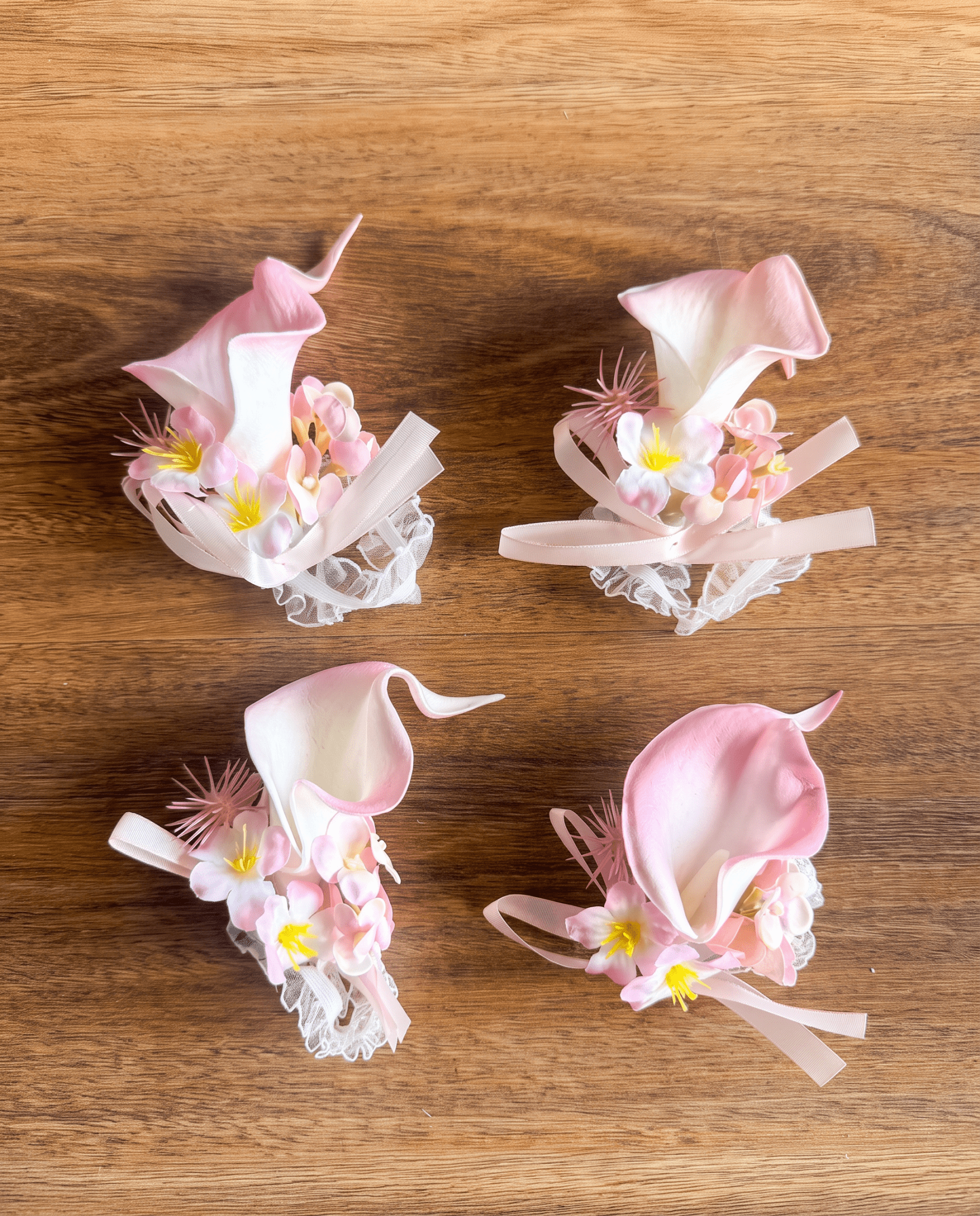 Sonder Wedding Buttonhole + Wrist Corsage (calla lily - pink) - Premium Artificial Wedding Flowers by Sonder & Stone Boutique
