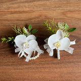 Sonder Wedding Buttonhole + Wrist Corsage (white orchid) - Premium Artificial Wedding Flowers by Sonder & Stone Boutique