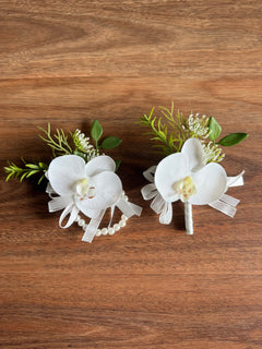 Sonder Wedding Buttonhole + Wrist Corsage (white orchid) - Premium Artificial Wedding Flowers by Sonder & Stone Boutique