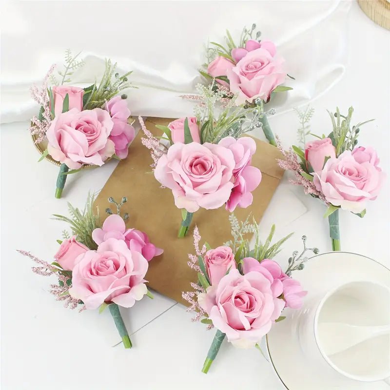 Artificial flowers Sonder Wedding Buttonholes (deep pink rose) - Sonder + Stone Boutique