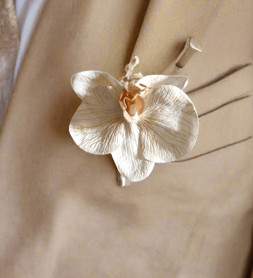 Sonder Wedding Buttonholes (latte orchid) - Sonder + Stone Boutique Artificial Wedding Flowers
