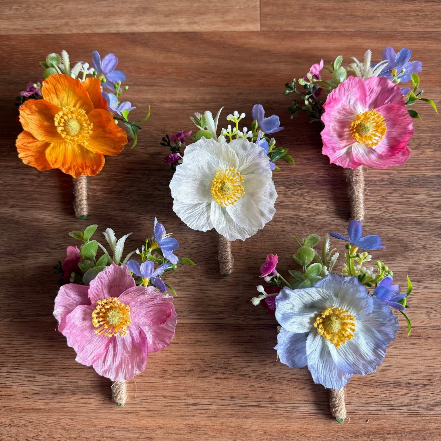 Sonder Wedding Buttonholes (poppy mix) - Premium Artificial Wedding Flowers by Sonder & Stone Boutique