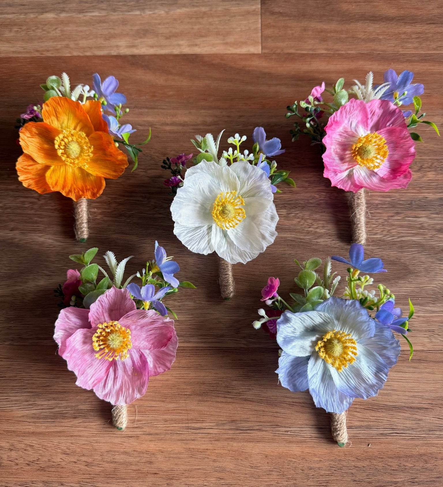 Sonder Wedding Buttonholes (poppy mix) - Premium Artificial Wedding Flowers by Sonder & Stone Boutique