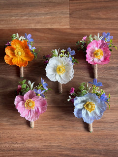 Sonder Wedding Buttonholes (poppy mix) - Premium Artificial Wedding Flowers by Sonder & Stone Boutique