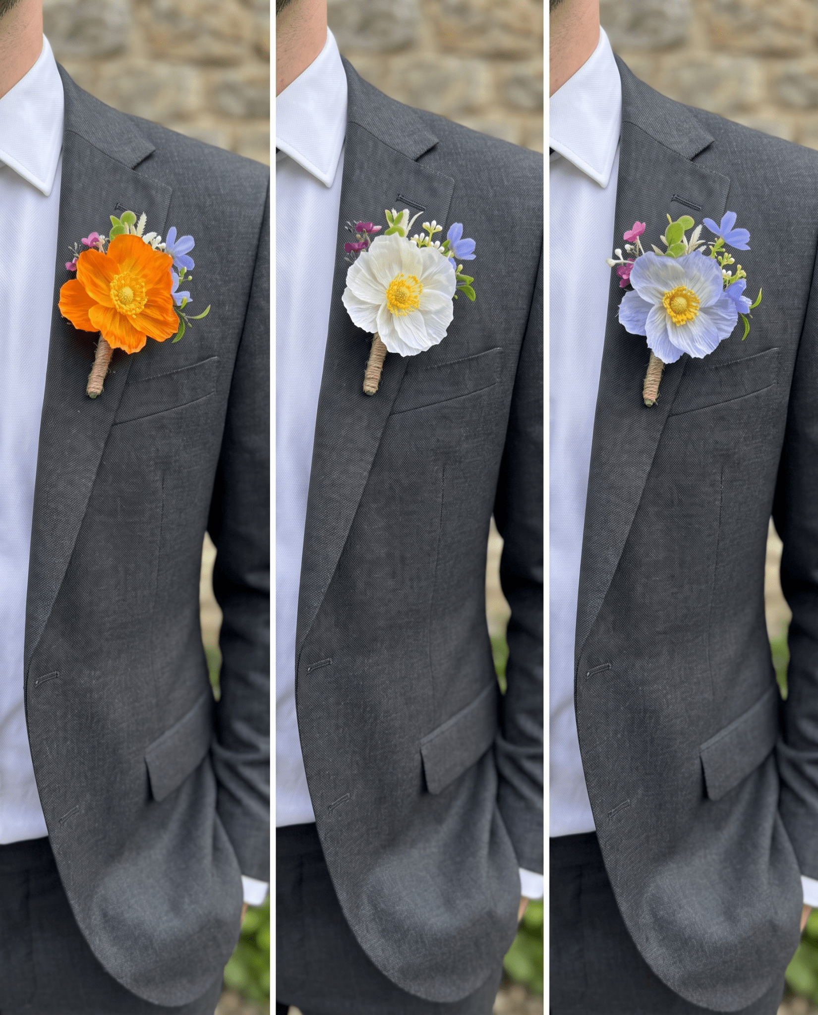 Sonder Wedding Buttonholes (poppy mix) - Premium Artificial Wedding Flowers by Sonder & Stone Boutique