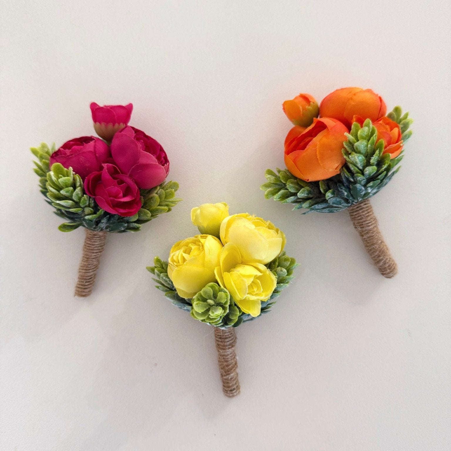 Sonder Wedding Buttonholes (summer fruits) - Sonder + Stone Boutique Artificial Wedding Flowers