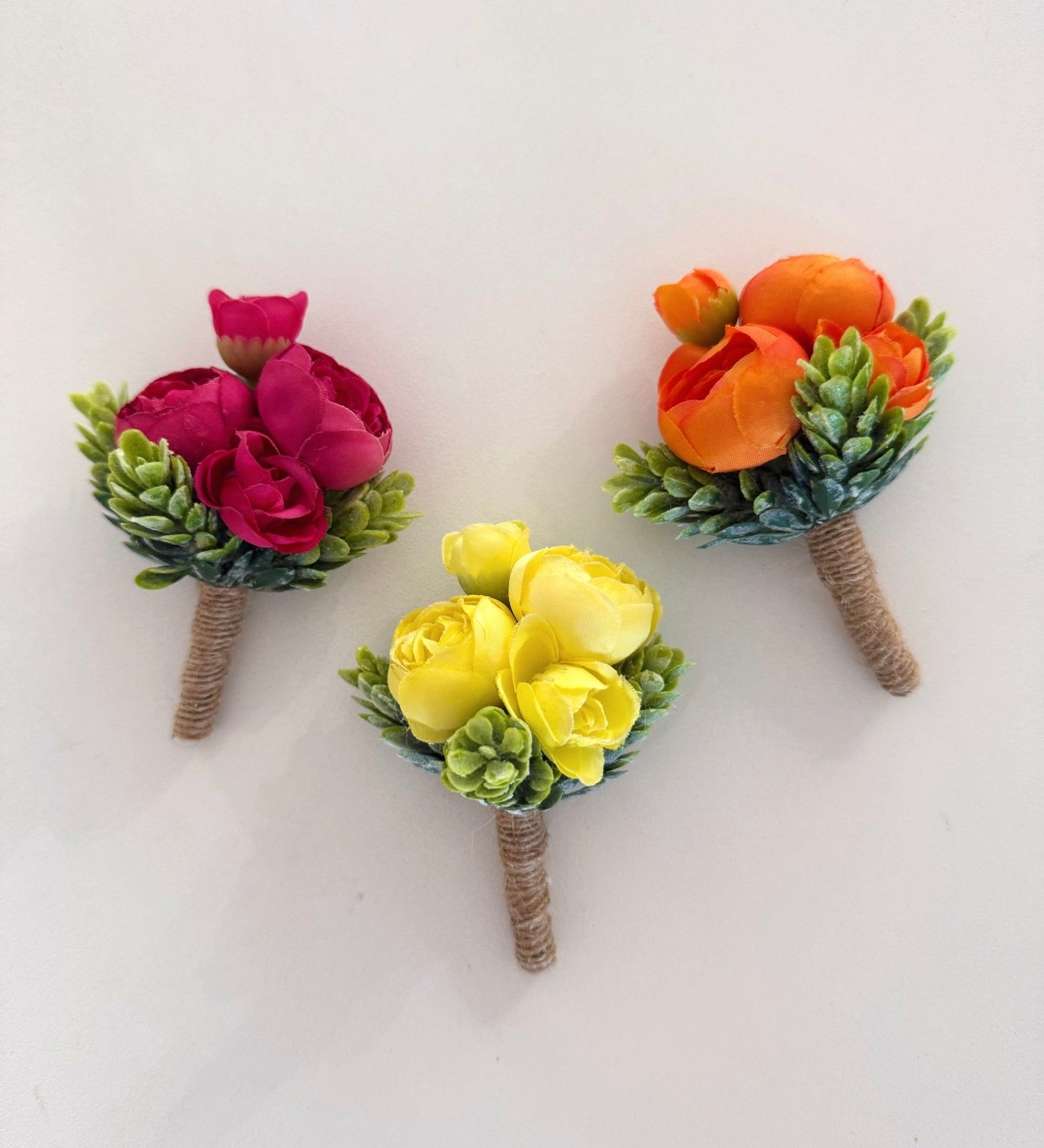 Sonder Wedding Buttonholes (summer fruits) - Sonder + Stone Boutique Artificial Wedding Flowers