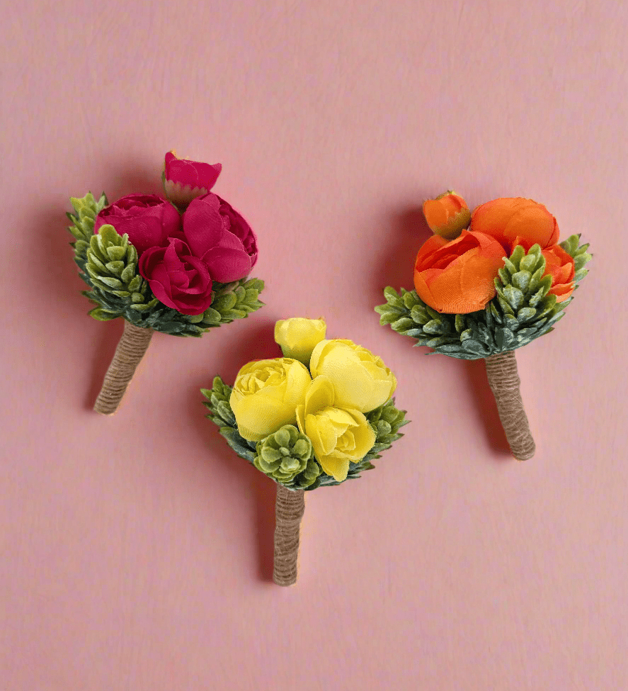 Sonder Wedding Buttonholes (summer fruits) - Sonder + Stone Boutique Artificial Wedding Flowers