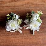 Sonder Wedding Buttonholes + Wrist Corsage (white rose) - Premium Artificial Wedding Flowers by Sonder & Stone Boutique