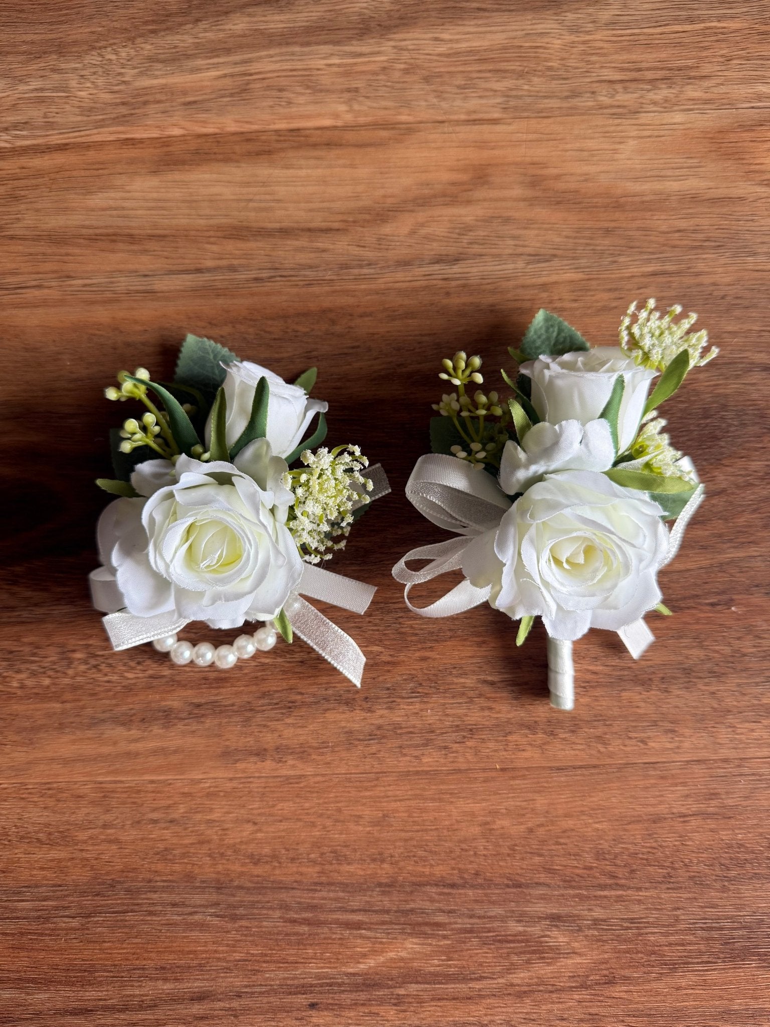 Sonder Wedding Buttonholes + Wrist Corsage (white rose) - Premium Artificial Wedding Flowers by Sonder & Stone Boutique