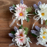 Sonder Wedding Buttonholes/Wrist Corsages (real-touch daisy mix) - Premium Artificial Wedding Flowers by Sonder & Stone Boutique