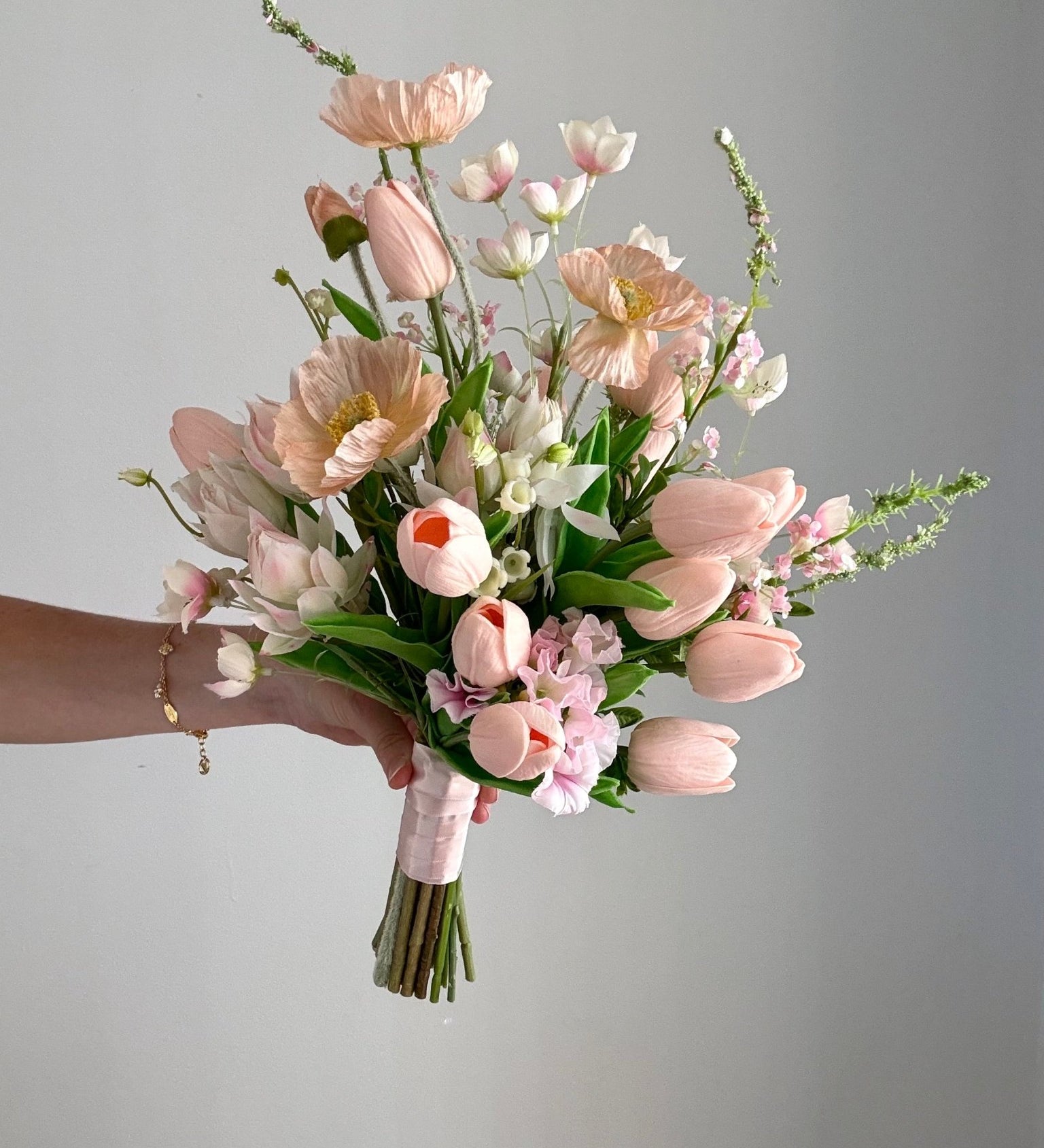 Artificial flowers Wedding Bouquet - Peachy Pink Poppies + Tulips - Sonder + Stone Boutique
