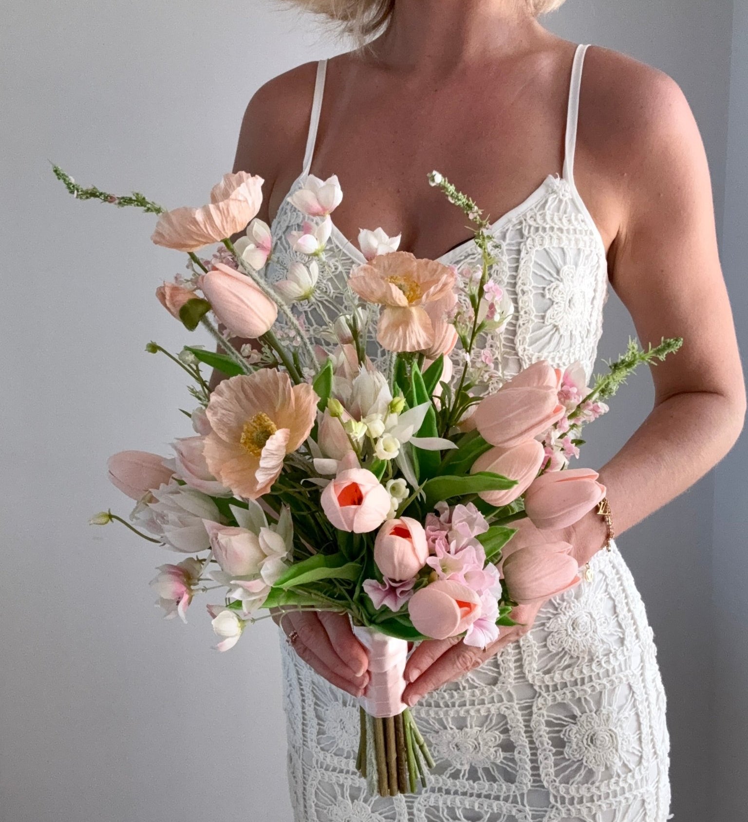 Artificial flowers Wedding Bouquet - Peachy Pink Poppies + Tulips - Sonder + Stone Boutique